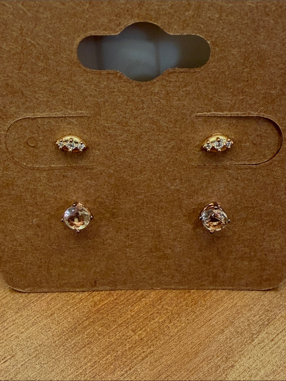 Gold-Tone Pink Crystal Stud Earring Set - 2 Pairs Evil Eye & 4 Prong Stud